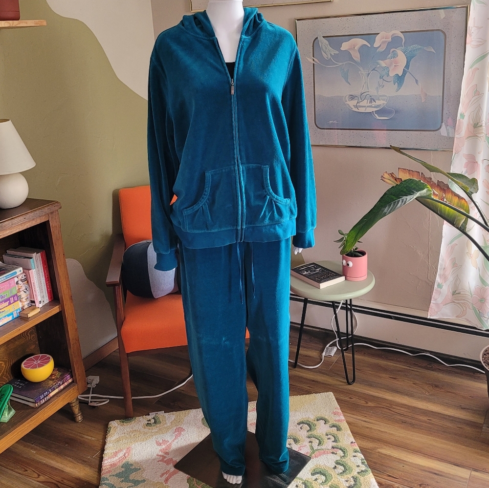 Made for Life Blue Velour Tracksuit - 1X Zip Up Jacket and XL Drawstring Bottoms